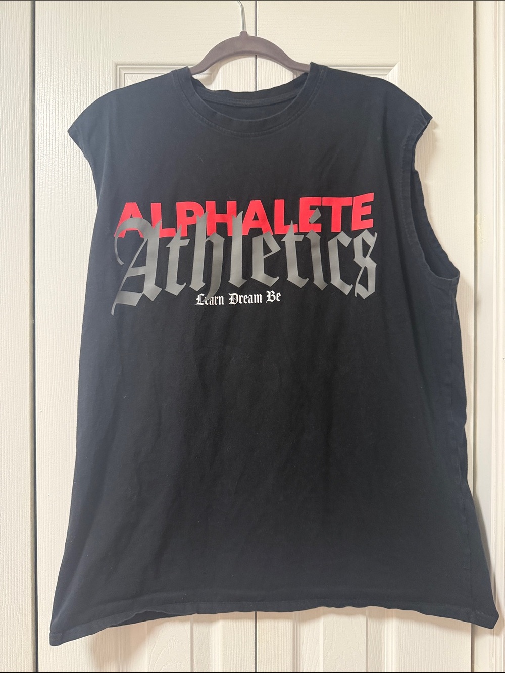 Alphalete Black Sleeveless Tee with Red & Gray Front Logo